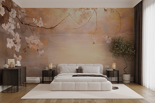Pintura de um ramo de árvore com flores Pintura de um ramo de árvore com flores