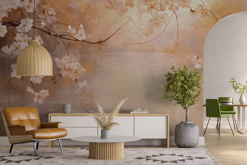 Painting of a tree branch with flowers