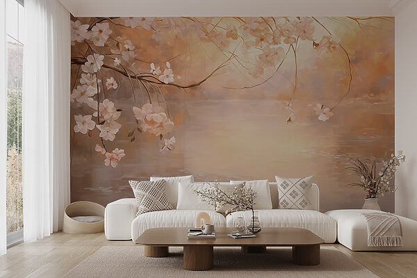 Pintura de um ramo de árvore com flores Pintura de um ramo de árvore com flores