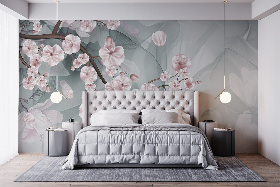 Ramo com flores cor-de-rosa e flores brancas
