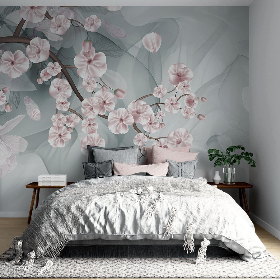 Ramo com flores cor-de-rosa e flores brancas