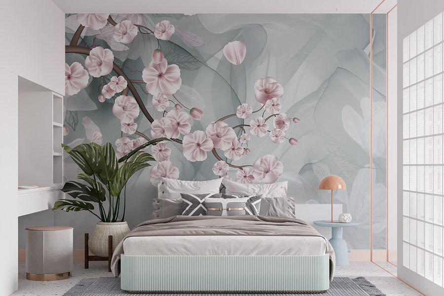 Ramo com flores cor-de-rosa e flores brancas