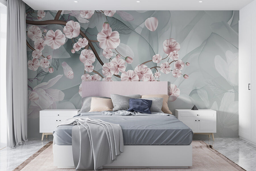 Ramo com flores cor-de-rosa e flores brancas