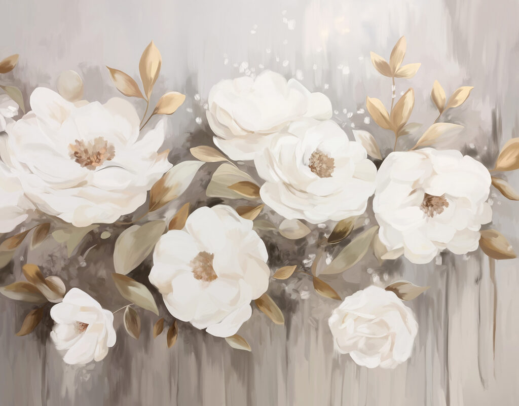 Pintura de flores e folhas brancas Pintura de flores e folhas brancas