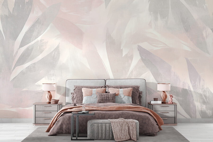 Fundo branco e cor-de-rosa com folhas