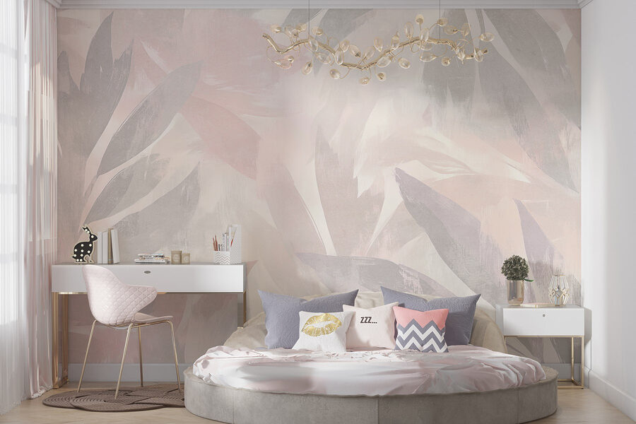 Fundo branco e cor-de-rosa com folhas