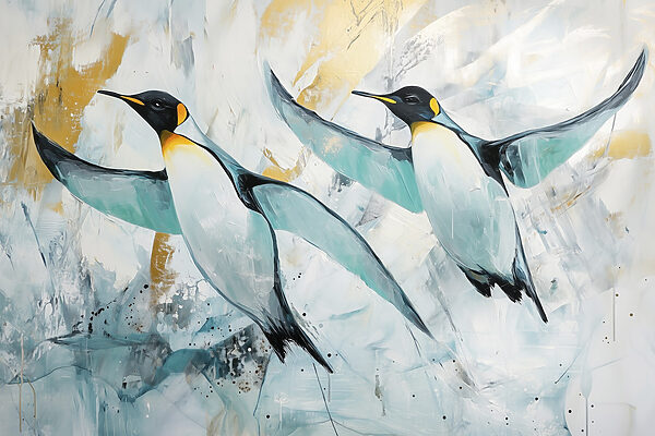 Pintura de pinguins a voar Pintura de pinguins a voar