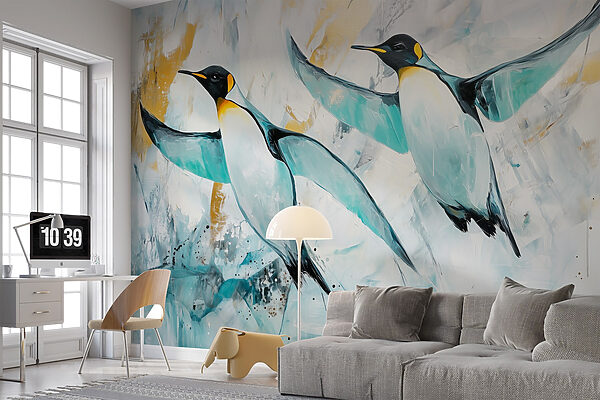 Pintura de pinguins a voar Pintura de pinguins a voar