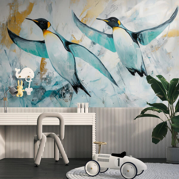 Pintura de pinguins a voar Pintura de pinguins a voar