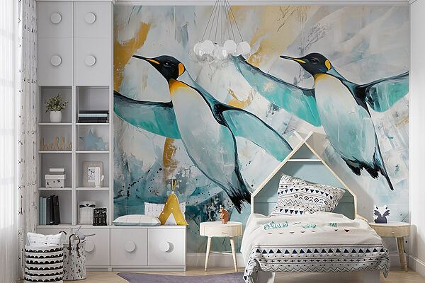Pintura de pinguins a voar Pintura de pinguins a voar