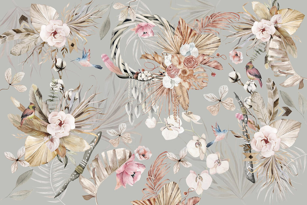 Papel de parede com flores e penas Papel de parede com flores e penas