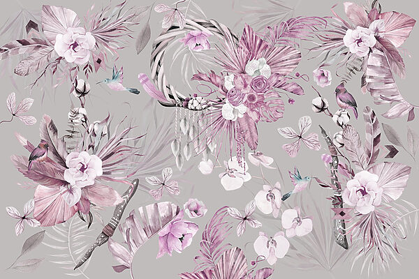 Papel de parede com flores e penas Papel de parede com flores e penas