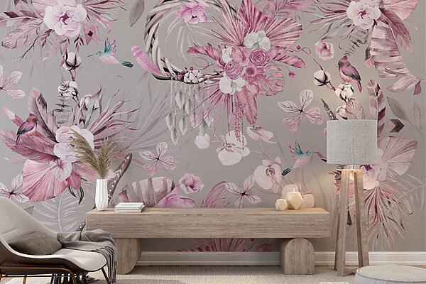 Papel de parede com flores e penas Papel de parede com flores e penas