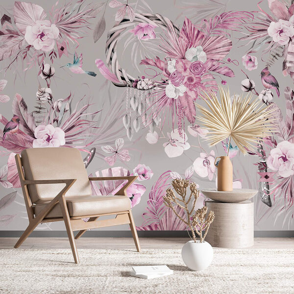 Papel de parede com flores e penas Papel de parede com flores e penas