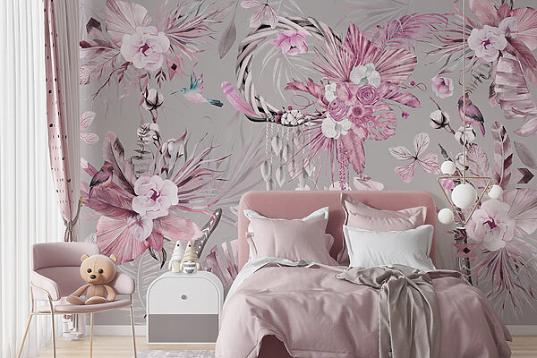 Papel de parede com flores e penas Papel de parede com flores e penas
