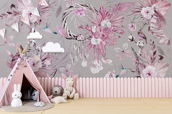 Papel de parede com flores e penas Papel de parede com flores e penas