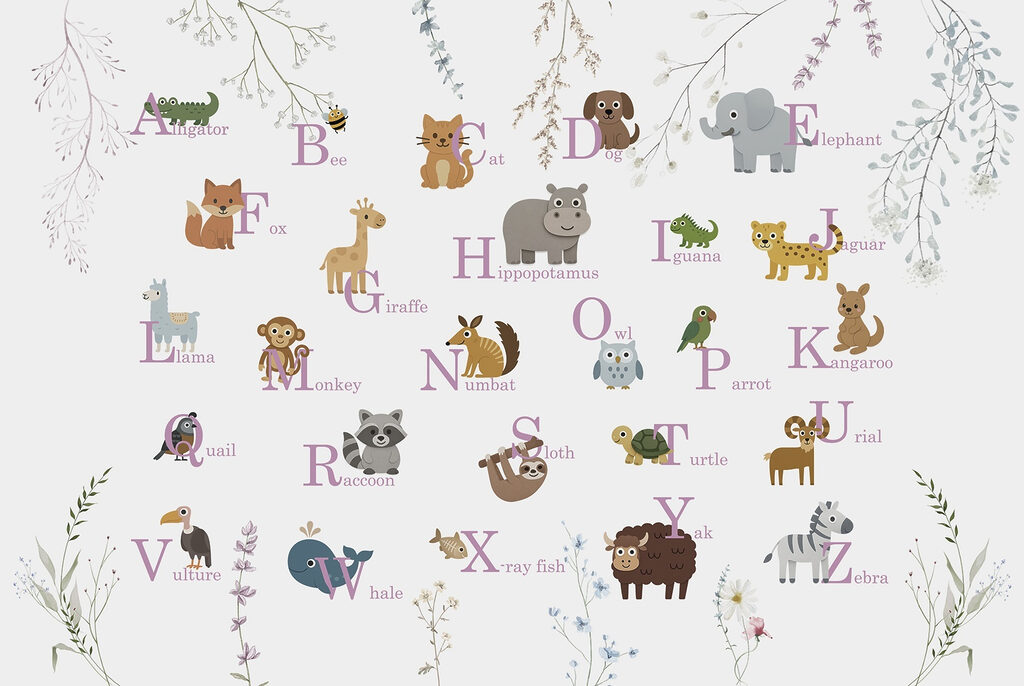 Papel de parede com animais e letras Papel de parede com animais e letras