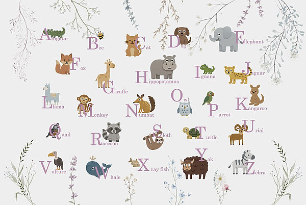 Papel de parede com animais e letras Papel de parede com animais e letras