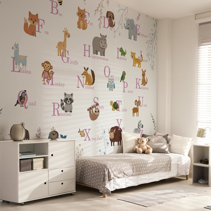 Papel de parede com animais e letras Papel de parede com animais e letras