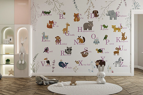 Papel de parede com animais e letras Papel de parede com animais e letras