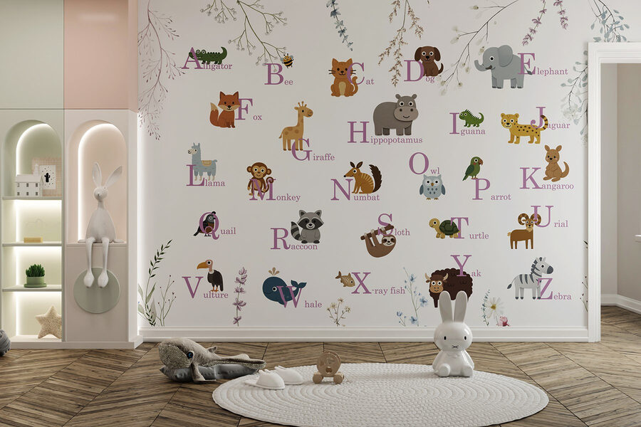 Papel de parede com animais e letras Papel de parede com animais e letras
