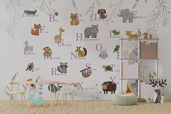 Papel de parede com animais e letras Papel de parede com animais e letras