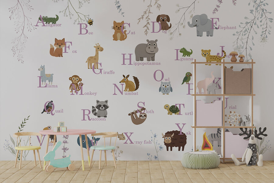 Papel de parede com animais e letras Papel de parede com animais e letras