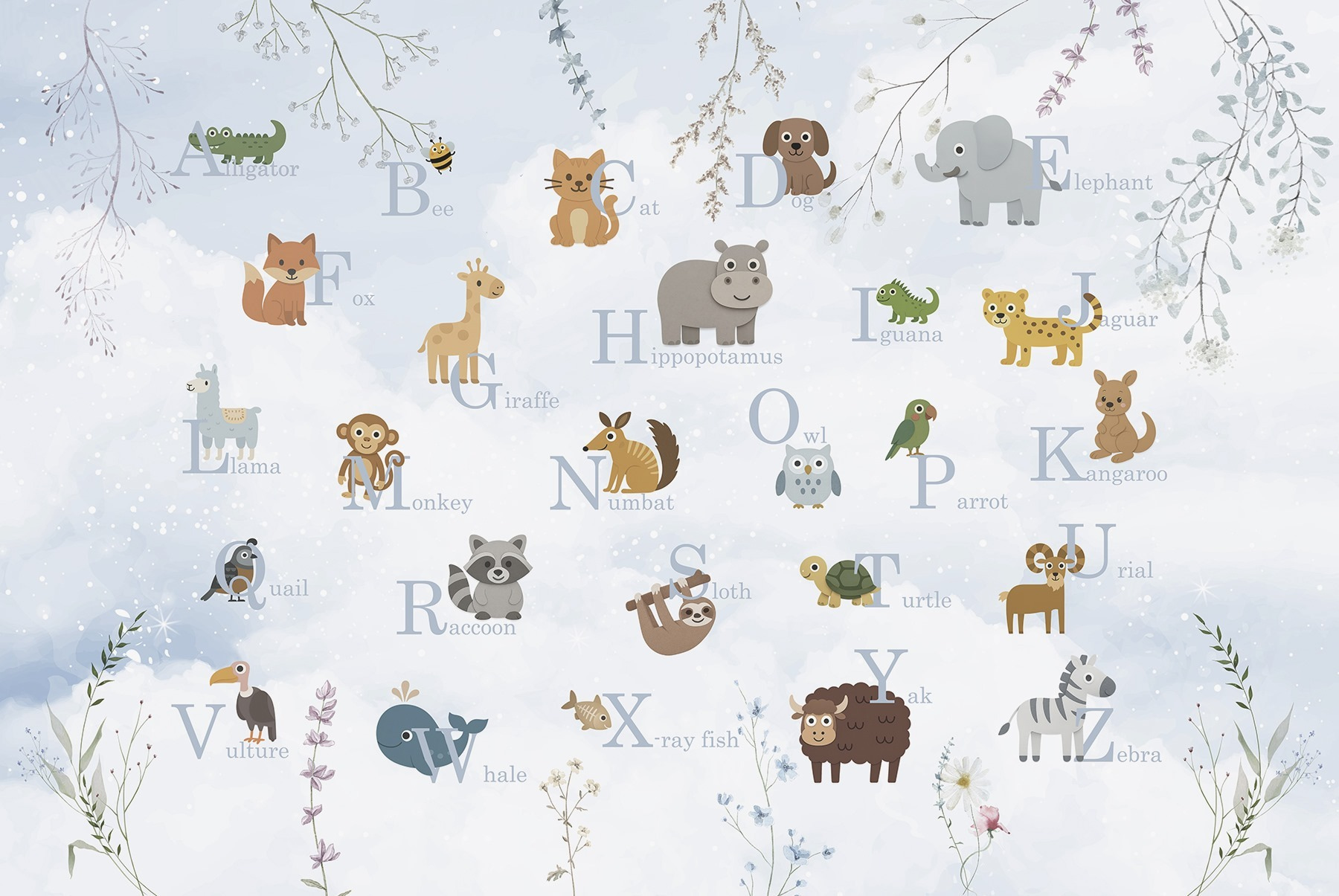 Group of animals with letters