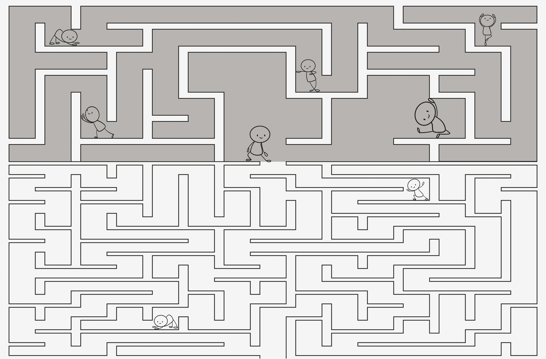 Jogo de labirinto com pessoas de desenhos animados a andar no chão w03873v1p - Jogo de labirinto com pessoas de desenhos animados a andar no chão