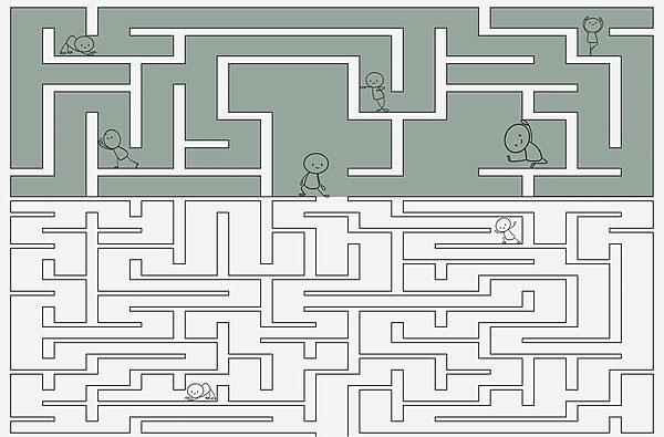 Jogo de labirinto com pessoas de desenhos animados a andar pelo labirinto Jogo de labirinto com pessoas de desenhos animados a andar pelo labirinto