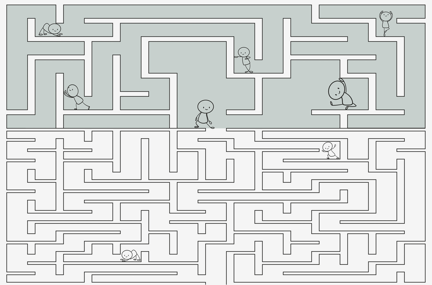 Maze with people walking through the maze