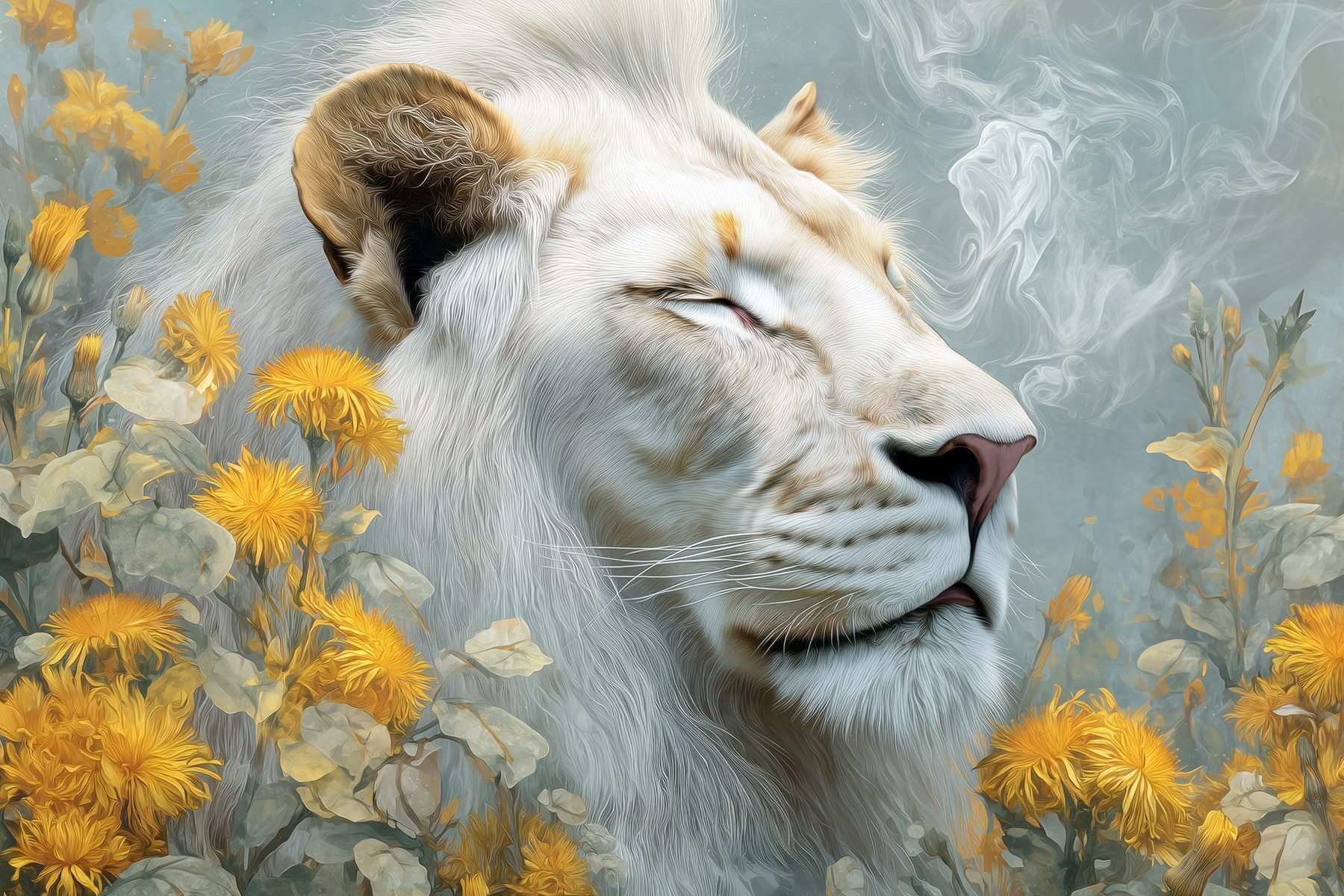 Lion with flowers and smoke Lion with flowers and smoke