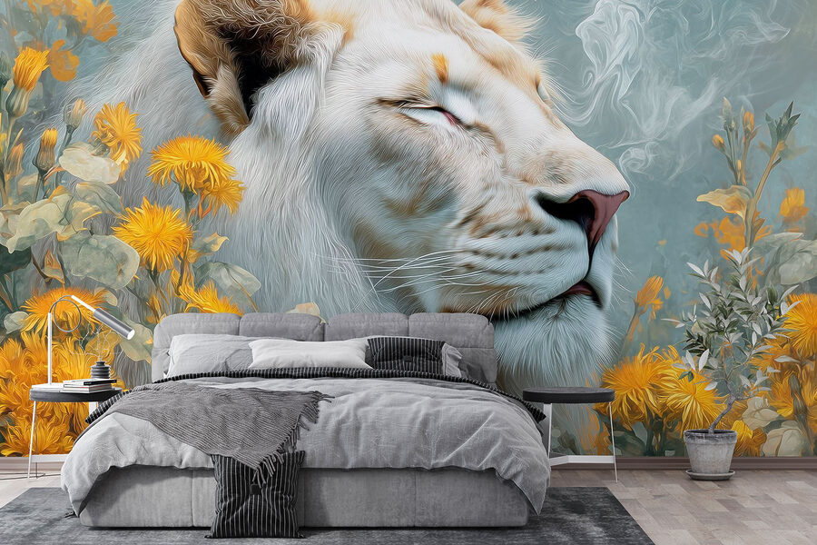 Leão com flores e fumo
