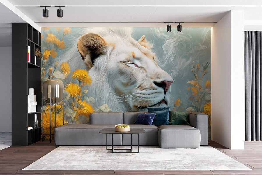 Leão com flores e fumo