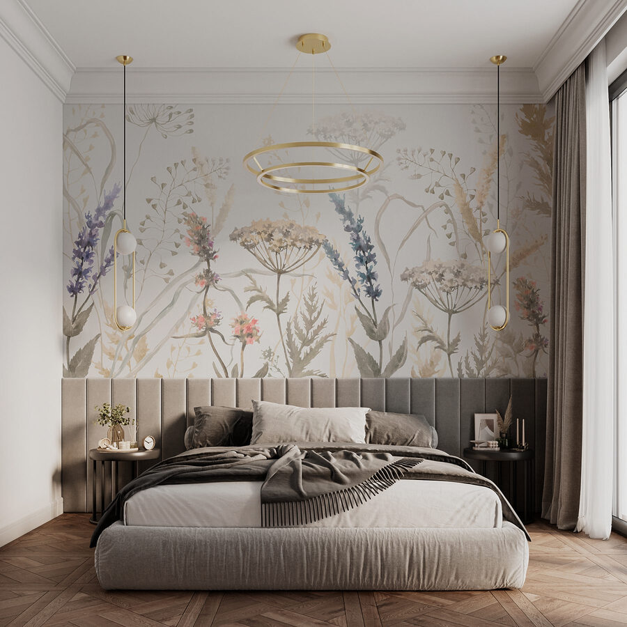 Pintura a aguarela de flores e plantas