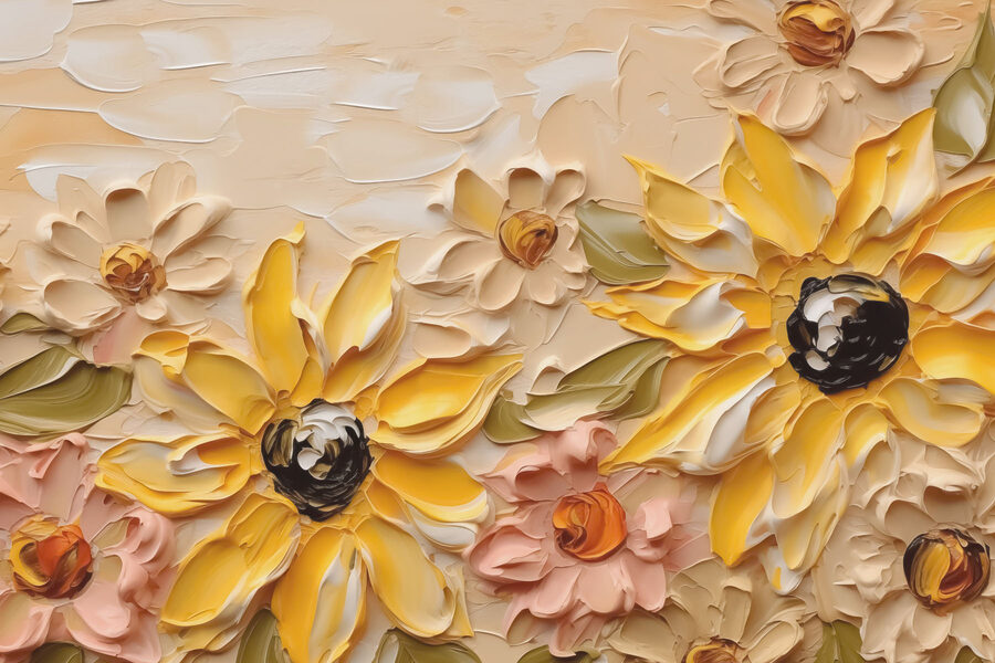 Pintura de flores numa parede