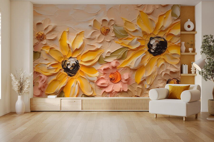 Pintura de flores numa parede