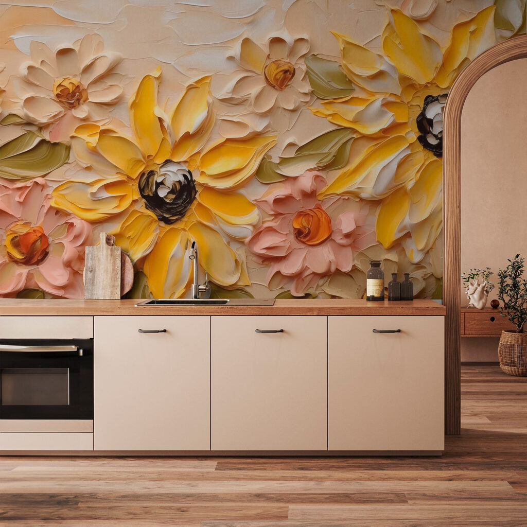 Painting of flowers on a wall Painting of flowers on a wall