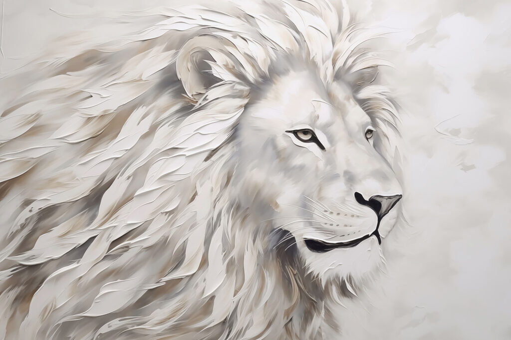 Leão branco com cabelo comprido Leão branco com cabelo comprido