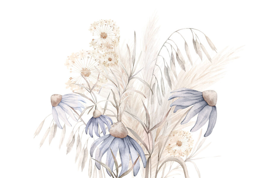 Pintura a aguarela de flores e plantas
