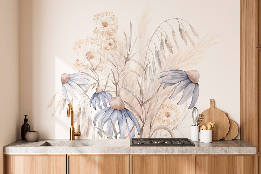 Pintura a aguarela de flores e plantas