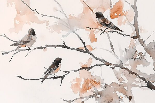 Group of birds sitting on a tree branch