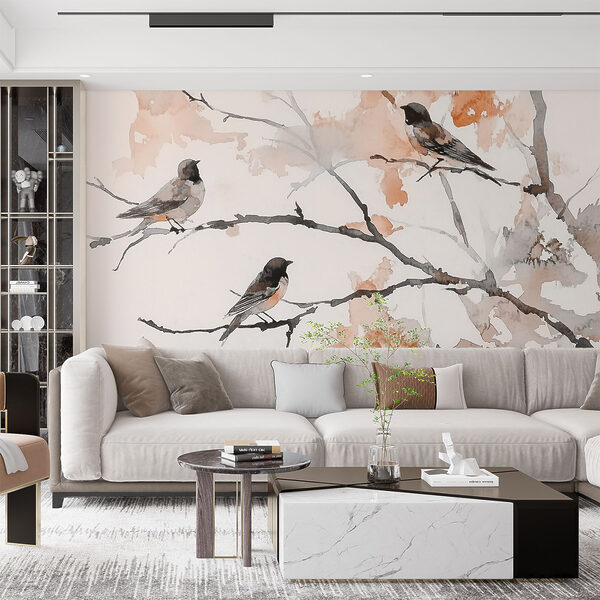 Group of birds sitting on a tree branch