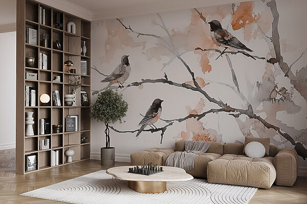 Group of birds sitting on a tree branch