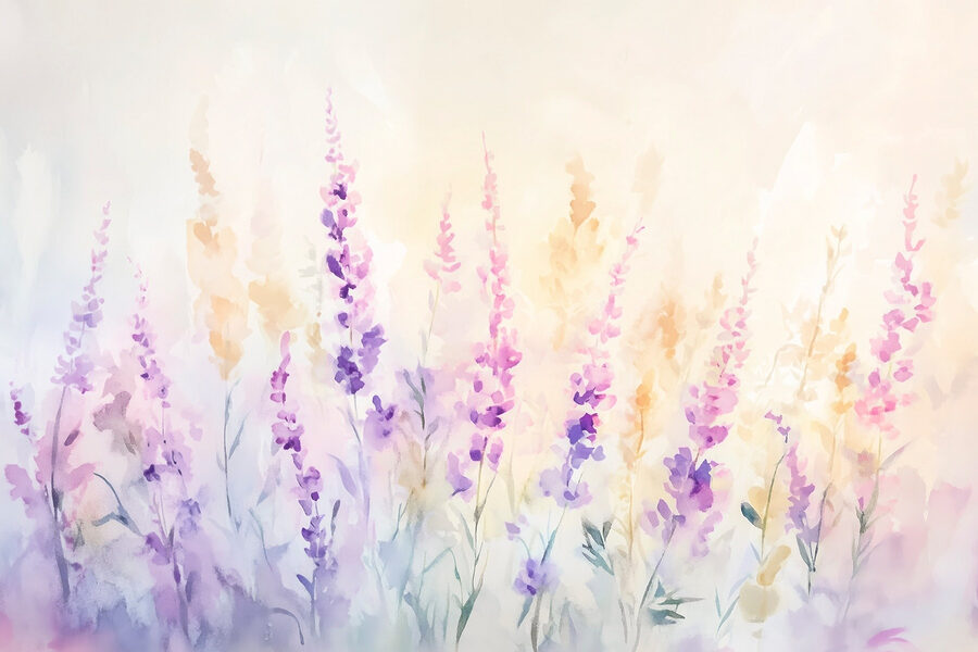 Pintura de flores num campo