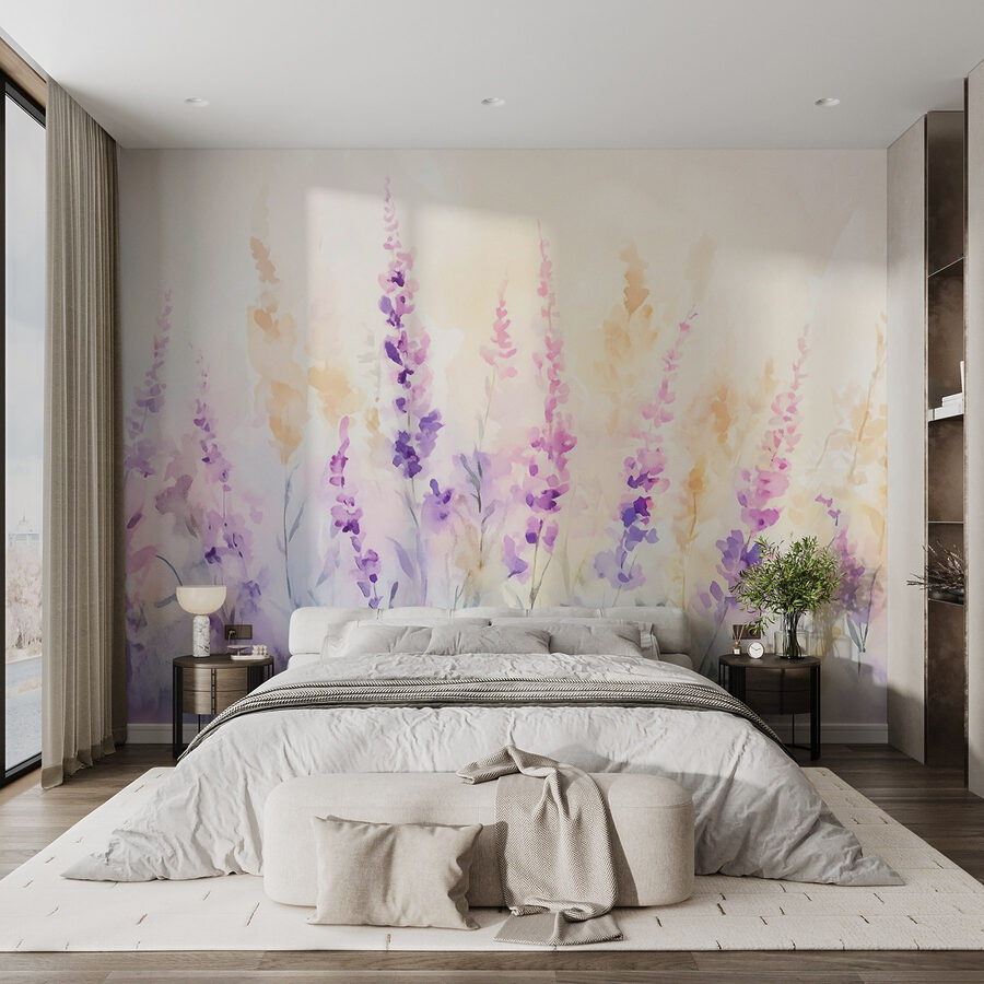 Pintura de flores num campo