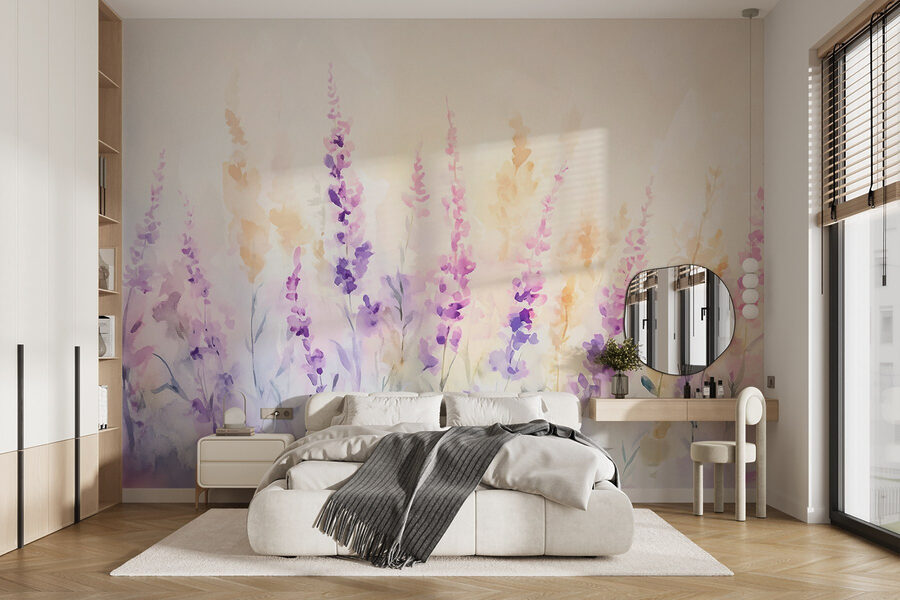 Pintura de flores num campo