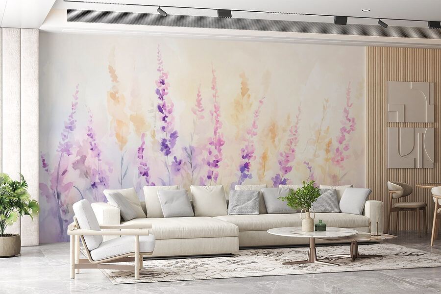 Pintura de flores num campo