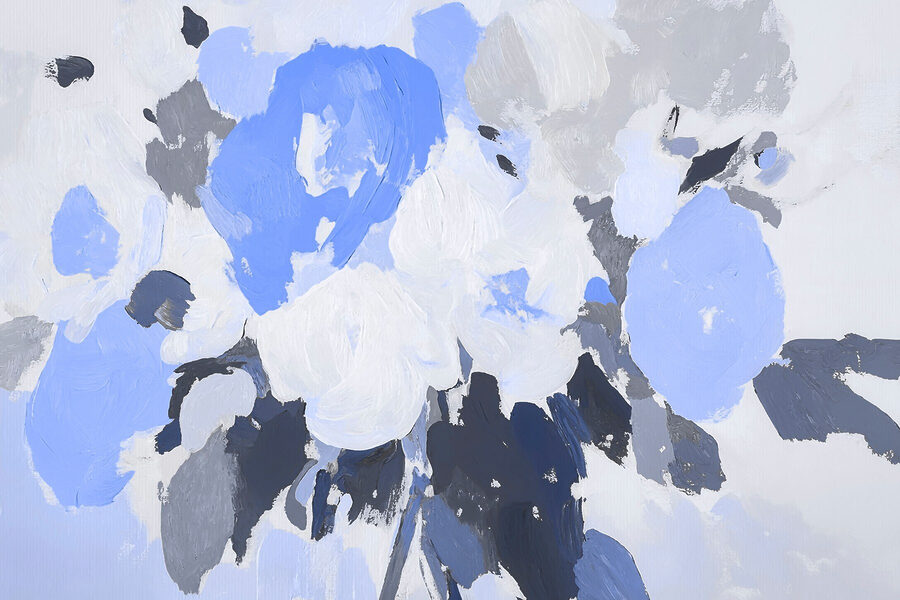 Pintura de flores em azul e cinzento