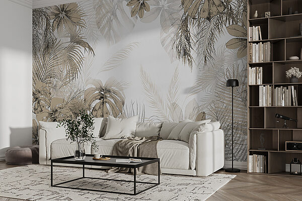 Folhas tropicais em tons neutros suaves. Folhas tropicais em tons neutros suaves.